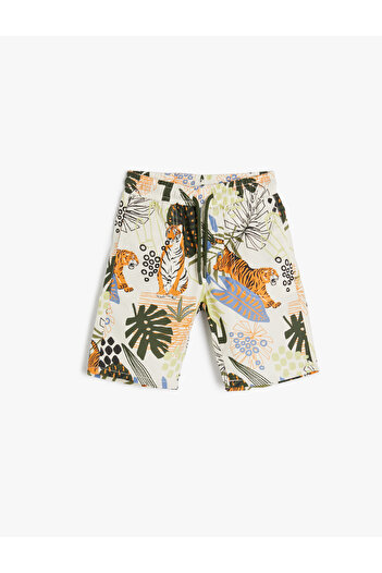 Koton Chino Shorts Botanical Patterned Pockets Tie Waist