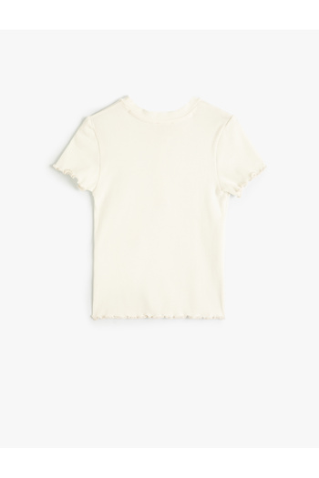 Koton Cotton Short Sleeve Round Neck and Button Detailed Ribbed T-Shirt