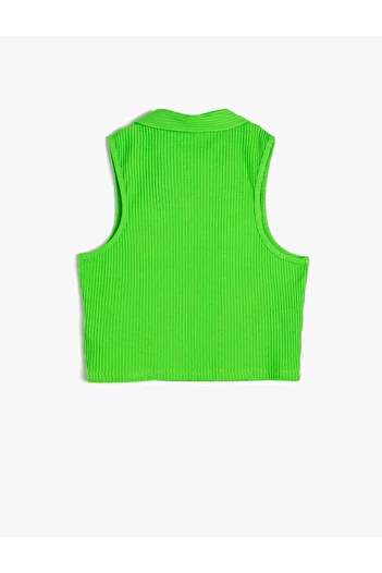 Koton Polo Collar Crop Tank Top - Cotton, Buttoned and Ribbed