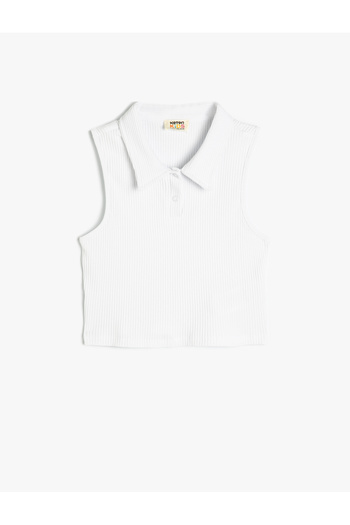 Koton Polo Collar Crop Tank Top - Cotton, Buttoned and Ribbed