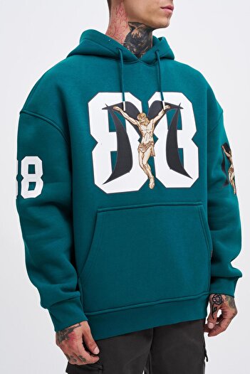Machinist Ανδρικό φούτερ 88 Jesus Printed Oversize Petrol Green