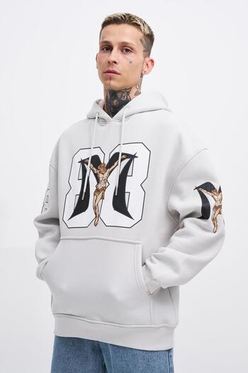 Machinist Men's 88 Jesus Printed Oversize Gray Sweatshirt