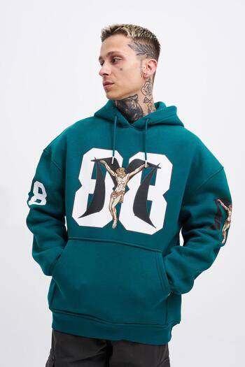 Machinist Ανδρικό φούτερ 88 Jesus Printed Oversize Petrol Green