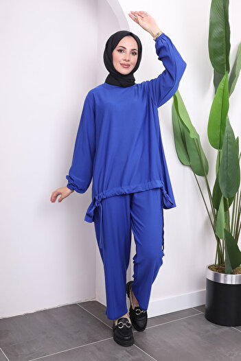 İmajButik Σετ τουνίκ Saks Blue με παντελόνι με κρύο νήμα