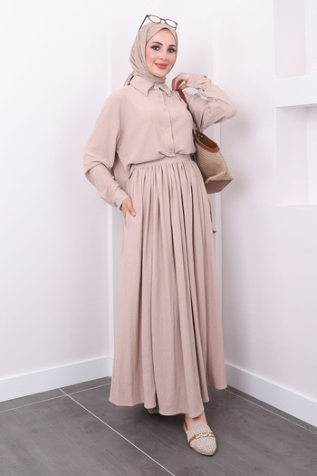 İmajButik Front Short and Back Long Biscuit Shirt and Skirt Set - Wrap