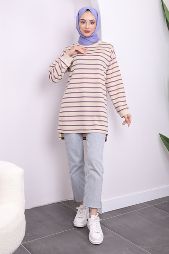 İmajButik Ριγέ τουνίκ Plum με σκισίματα στα πλαϊνά