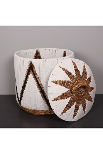 Mylamp Söke White Macrame and Natural Abaca - Basket with Lid 52X50 cm