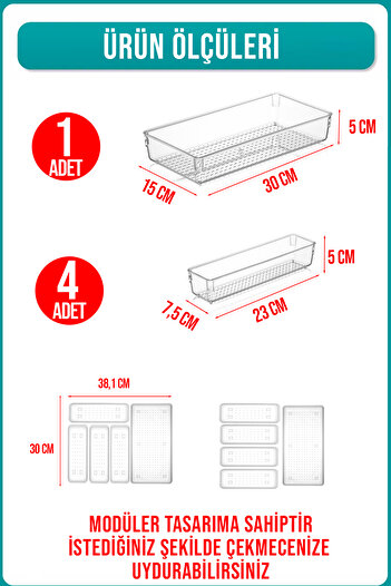 FİTHOME 5 Pieces Modular Clear Drawer Organizer Cutlery Holder