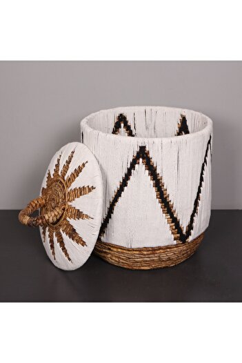 Mylamp Söke White Macrame and Natural Abaca - Basket with Lid 36X40 cm