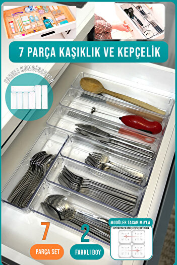 FİTHOME 7 Pieces Modular Kitchen Cutlery and Drawer Organizer Set