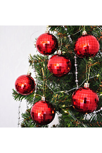 Kika Christmas Pine Tree Decoration Ball - Matt Red, 6 Cm, Set of 6