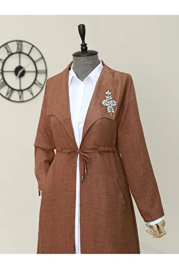 Modamorfo Stone Embroidered Waist Drawstring Linen Cap -Tan