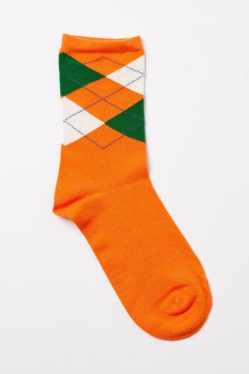 Katia&Bony Orange Children's Socks - Plaid Pattern