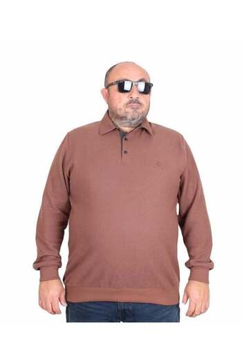Starbattal Plus Size Men's Polo Neck Sweatshirt - Feel Good 24408 S.Brown