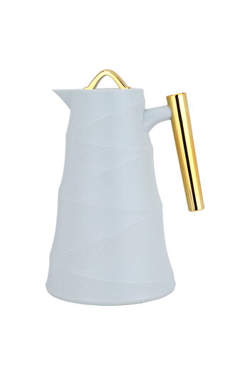 Alsaif Gallery Glory Pump Thermos, Light Gray, Golden Handle, 1 Liter