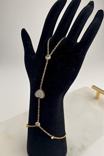 Modex Gold Color Stone Steel Heart Şahmeran
