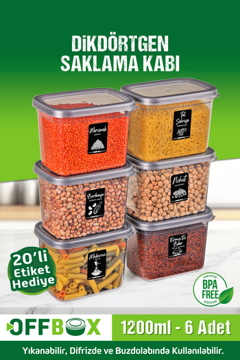 OFFBOX 6 Pieces 12 Pieces 1.2 Liter Rectangular Food Range Storage Container Set with 20 Labels Gift