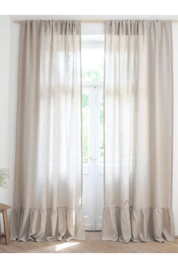 Perdeplus Linen Tulle Curtain Cream Skirt with Ruffles