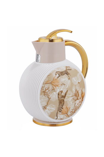 Alsaif Gallery Al Jawhara Thermos, Light Pink, Tiger Pattern, Golden Handle, 0.9 Liters
