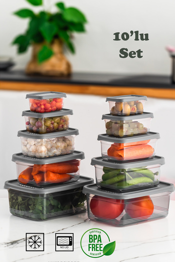 Porsima 1362 Festiva 10-Piece Rectangular No-Frost Deep Freezer Microwave Food Storage Container Set