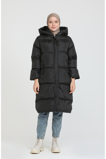 sefamerve Black Hooded Puffer Jacket - 7031-02