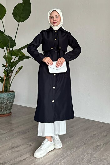 InStyle Navy Blue Nalyes Trench - με καπάκι και ζώνη