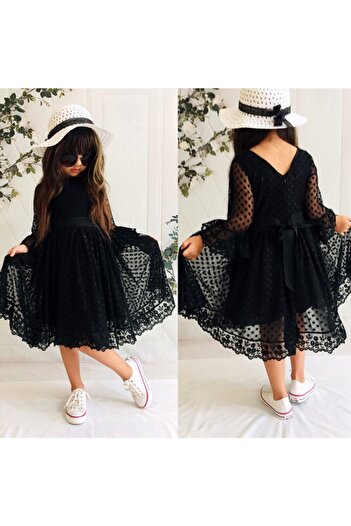 Mixie Girl's Black Hat Laced Princess Model Dress