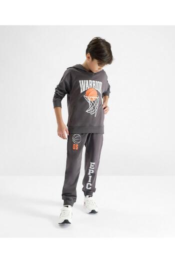 Primo Gino 100% Cotton French Terry Knit Hooded Sweatshirt & Jogger Pant/Co-ord Set Basket Ball-Grey