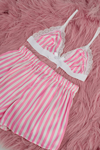 Fanwet Women's Bustier with Shorts Lace Detail Double Suit Pajamas Home Wear