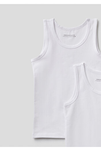 United Colors of Benetton Boy's White Organic Cotton 2-Piece Undershirt