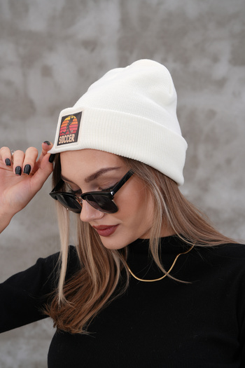 Glove workshop Unisex Beanie Beanie (Soccer) with Acrylic Knitted Logo - Cream