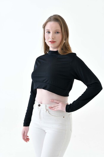 mirach Plus Size Long Sleeve Crop Blouse – Stylish and Modern Half Blouse Models