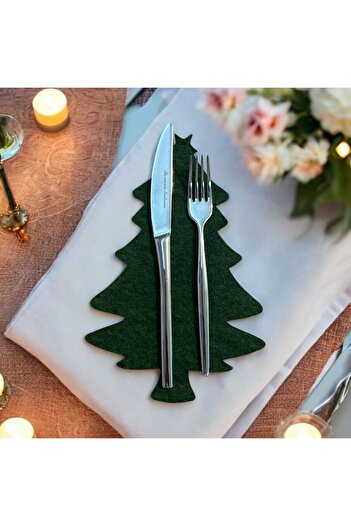 mika house New Year's Theme Service Presentation 12 Pcs Pine Wood Cutlery New Year's Tableware Presentation
