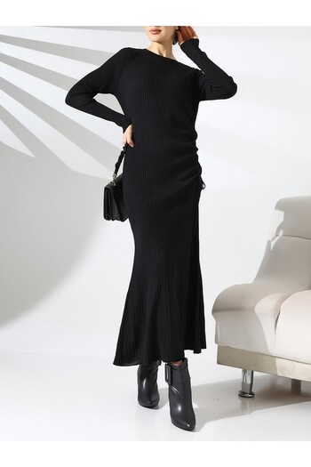 Modamorfo Drawstring Fish Knitwear Dress -Black