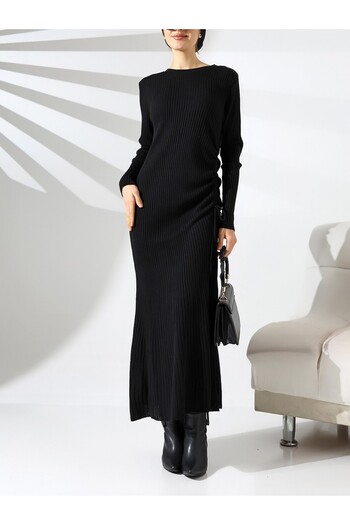 Modamorfo Drawstring Fish Knitwear Dress -Black
