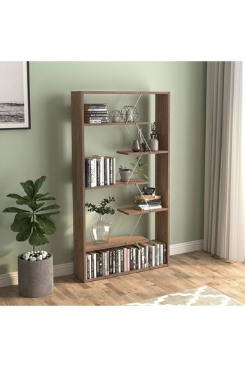 Home Canvas Rafevi Tars Modern Book Shelves for Living Room or Study Room Book Shelve - Walnut/Chrome
