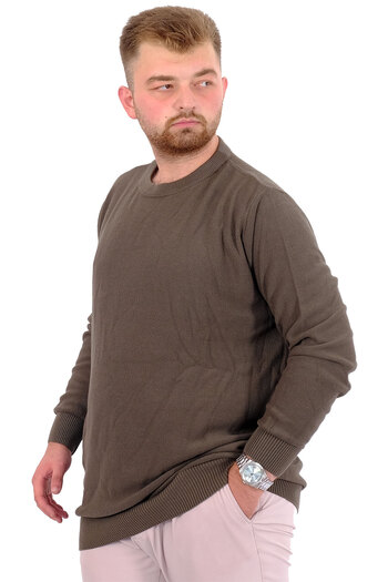 ModeXL Men's Knitwear Sweater - Crew Neck, Plus Size, Khaki 24208