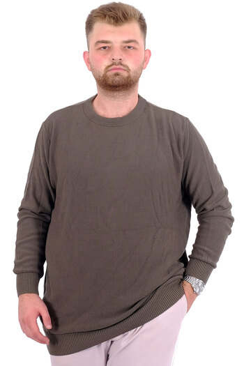 ModeXL Men's Knitwear Sweater - Crew Neck, Plus Size, Khaki 24208