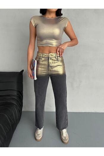 BPF Mom Jeans με λεπτομέρεια από φύλλο χρυσού ανθρακί