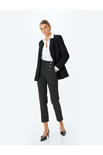 Koton High Waist Striped Carrot Cut Fabric Trousers