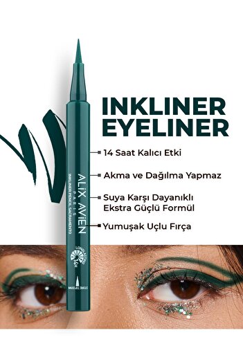 Alix Avien Uzun Süre Kalıcı, Suya Dayanıklı ve Yumuşak Uçlu Yeşil Göz Kalemi - Inkliner Eyeliner Sacramento