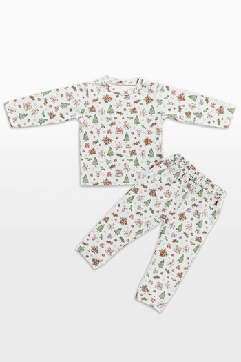 babynup Mavi Yılbaşı Temalı Desenli Soft Kız Erkek Bebek Çocuk Pijama Takımı Unisex