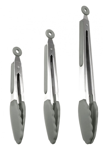 valletta Gray Midori 3-Piece Smart Tongs Set with Metal Handle and Lock System