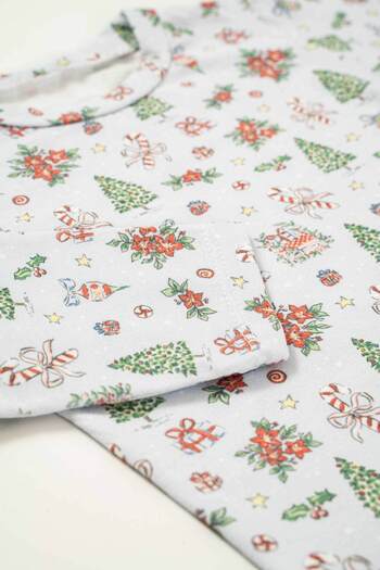 babynup Mavi Yılbaşı Temalı Desenli Soft Kız Erkek Bebek Çocuk Pijama Takımı Unisex