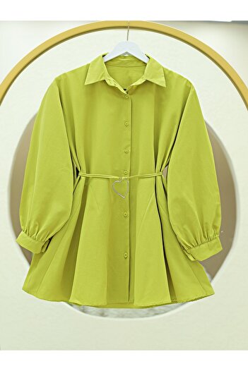 Modamorfo Buttoned Poplin Tunic with Piece Fabric - Oil Green