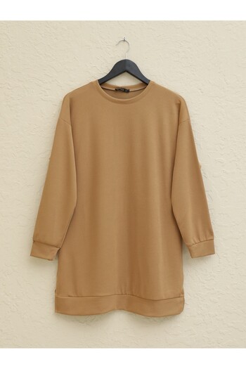 Modamorfo Crew Neck Slit Ribbed Set -Mink