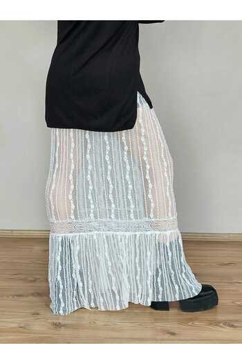 DEEP BEACH Ruffled Striped Lace Retro Lace Skirt