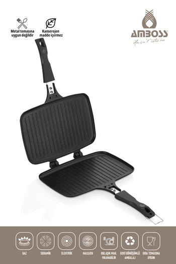 Amboss Kuv-0274 Kuvars Ocak Üstü Döküm El Tost Makinesi-siyah