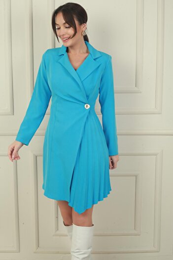 By Saygı Double Breasted Neckline Pleat Detail Jacket Dress