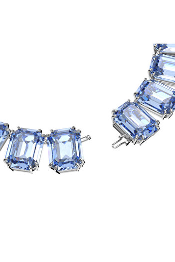 Swarovski Millenia Tennis Kolye, Büyük Kristaller, Sekizgen Kesim, Mavi, Rodyum Kaplama